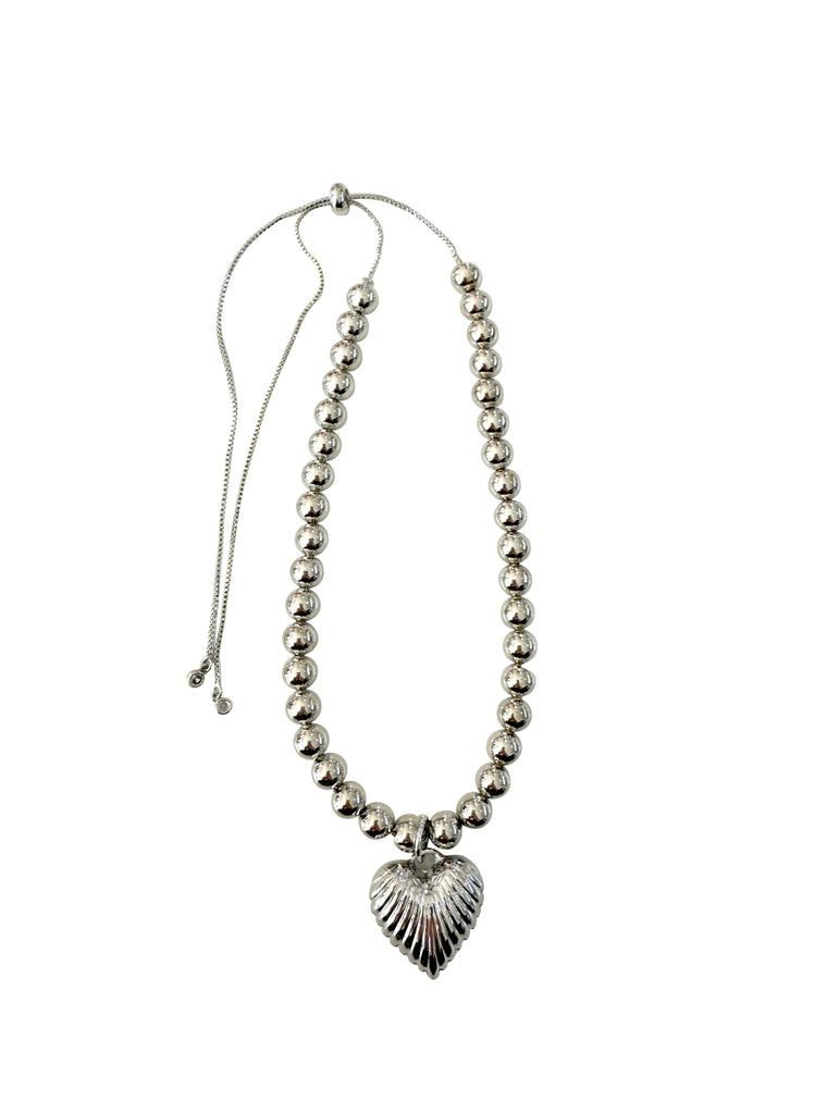 Amelia Silver Scalloped Heart Adjustable Necklace