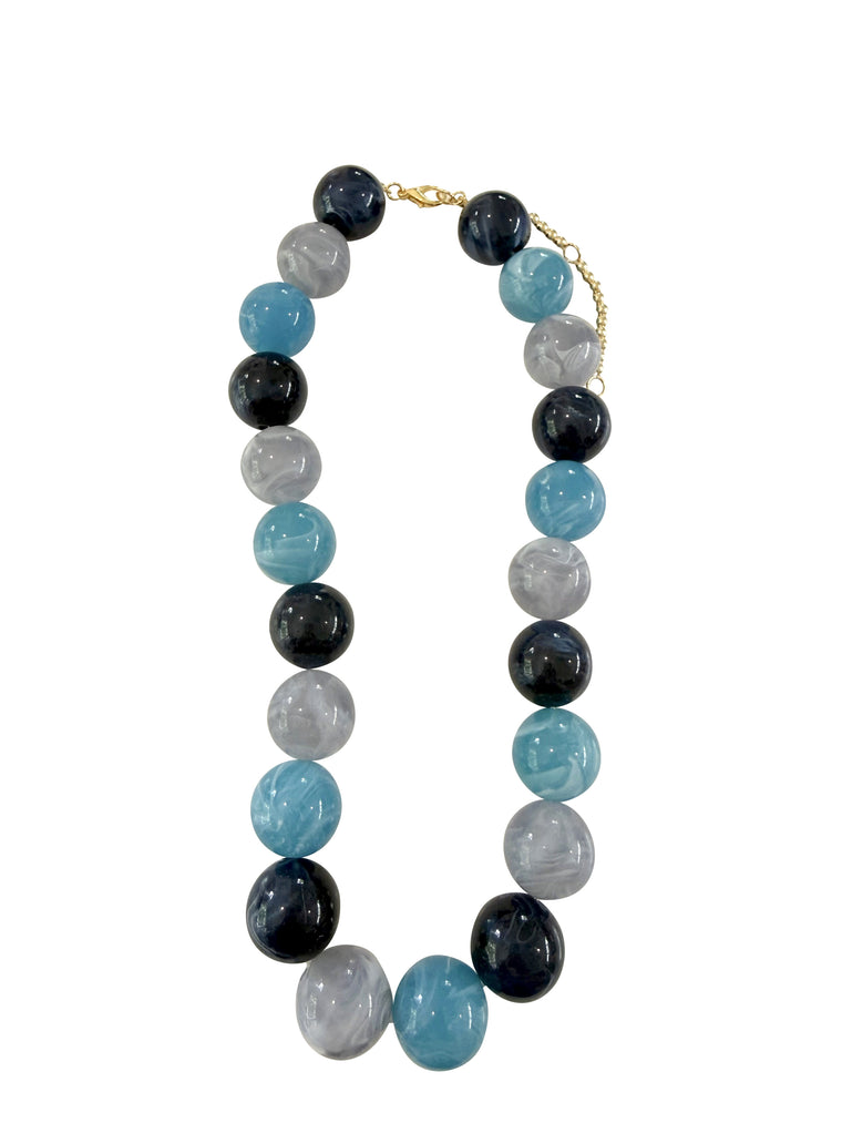 Ava Chunky Beaded Necklace- Blue Mix