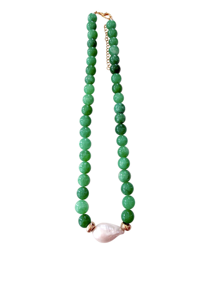 Brenna Green Beaded Pearl Necklace