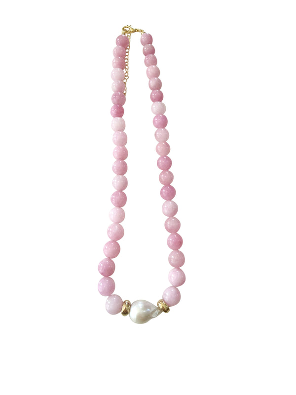 Brenna Pink Beaded Pearl Necklace
