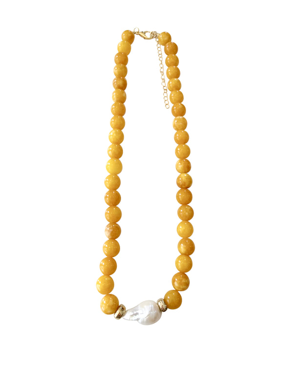 Brenna Yellow Beaded Pearl Necklace