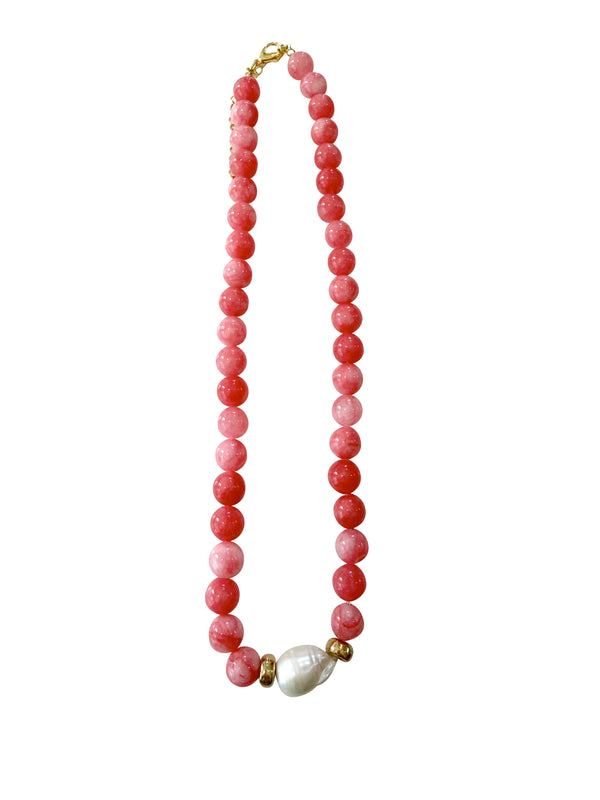 Brenna Coral Beaded Pearl Necklace