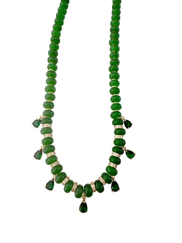 Charles Beaded Gemstone Necklace- Green