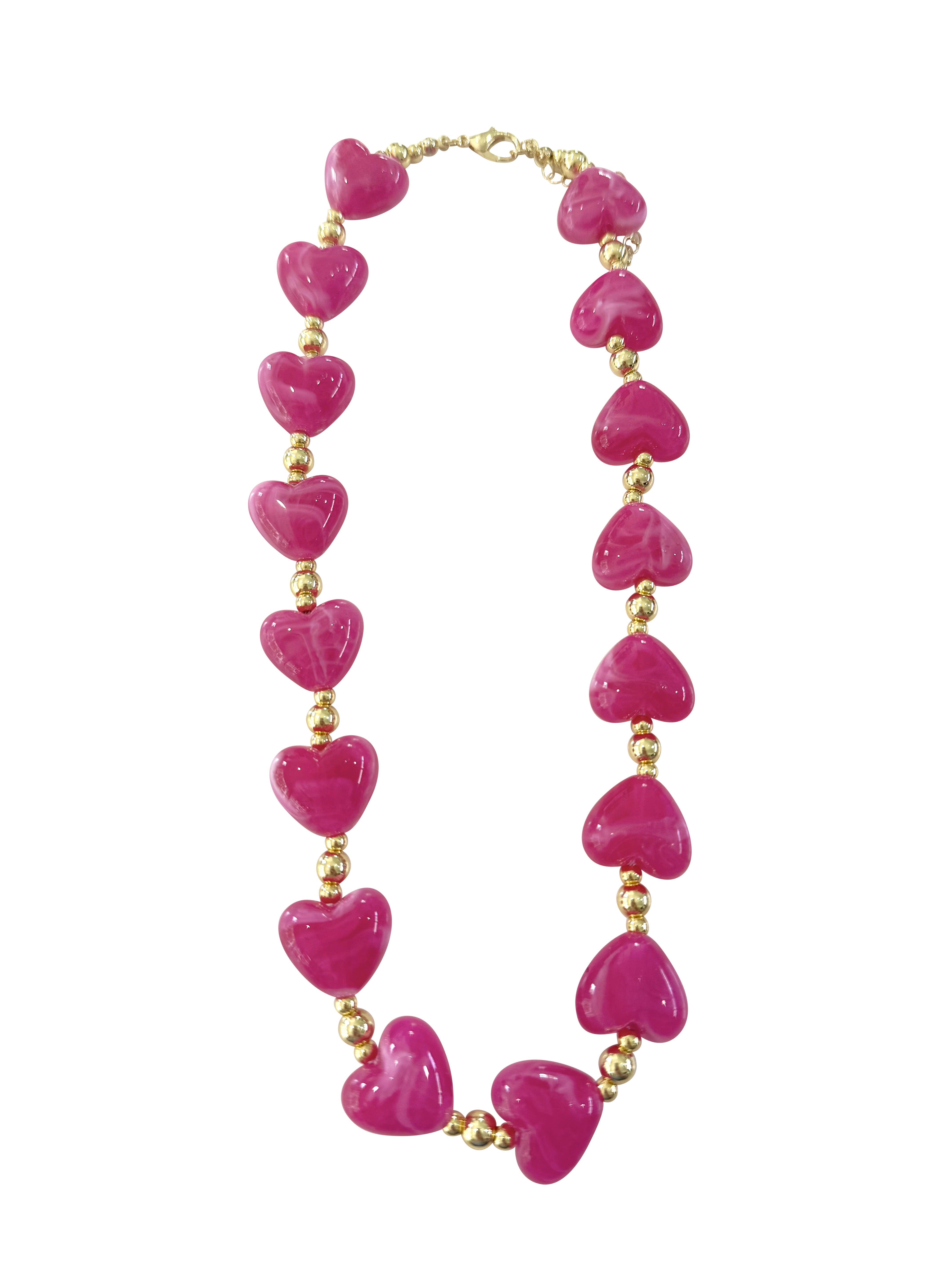 Charlie Heart Necklace- Hot Pink