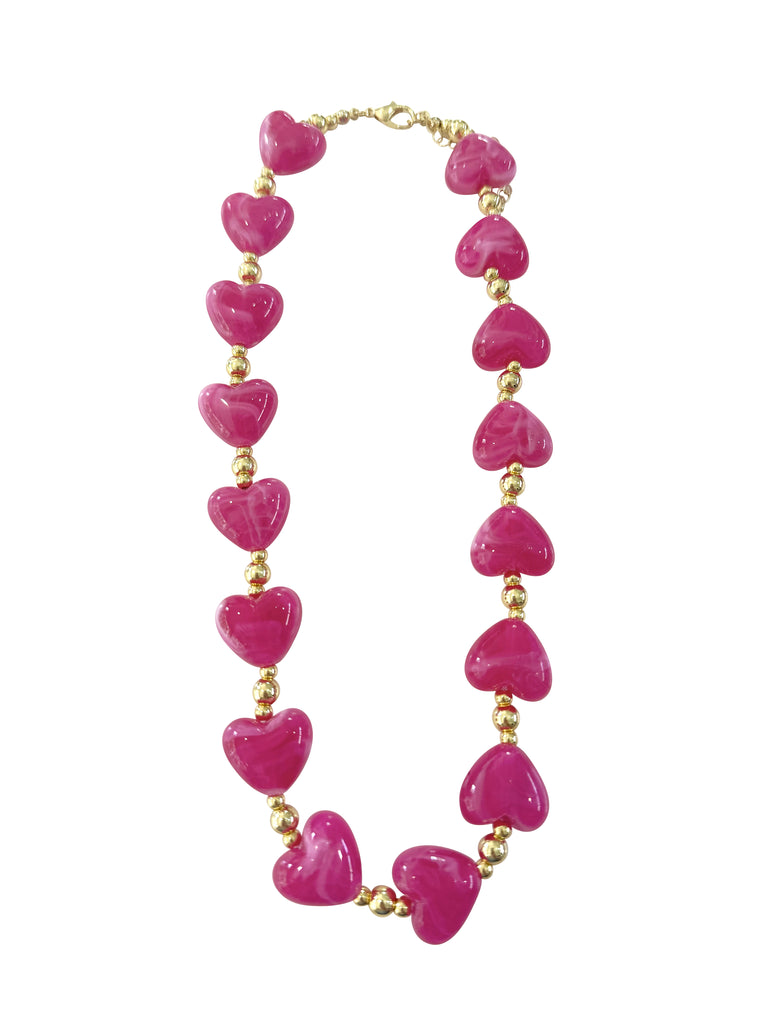 Charlie Heart Necklace- Hot Pink