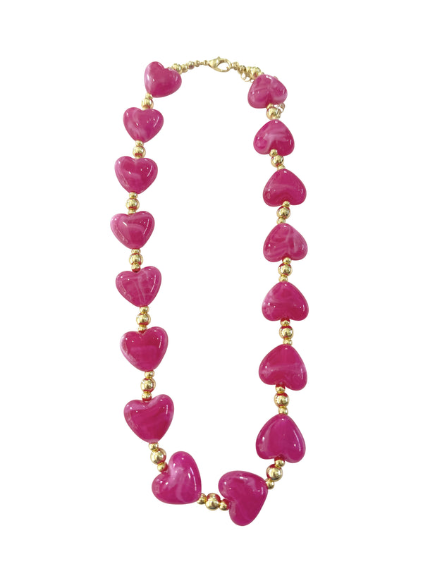 Charlie Heart Necklace- Hot Pink