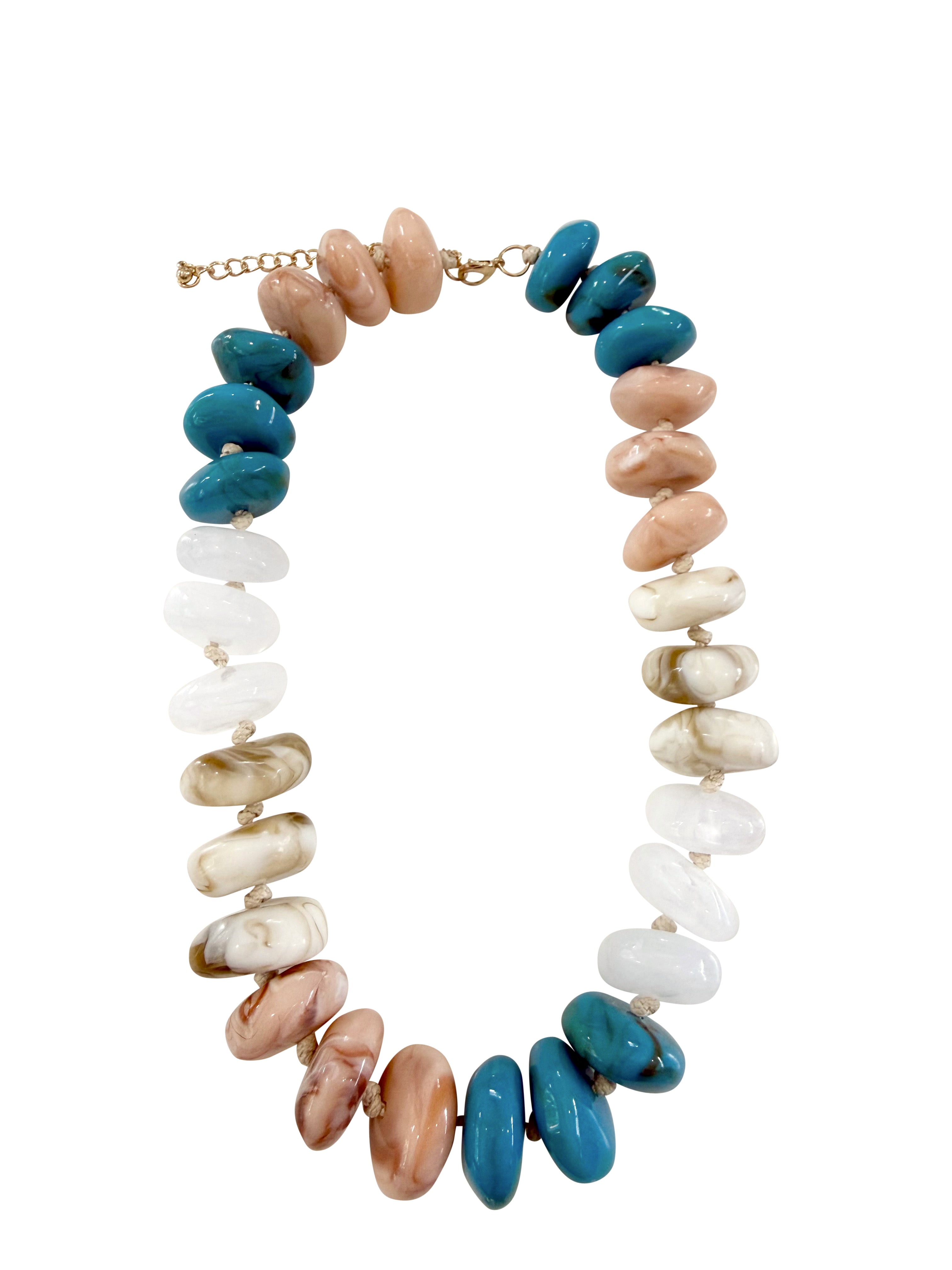 Delray Chunky Necklace- Tan/Teal Mix