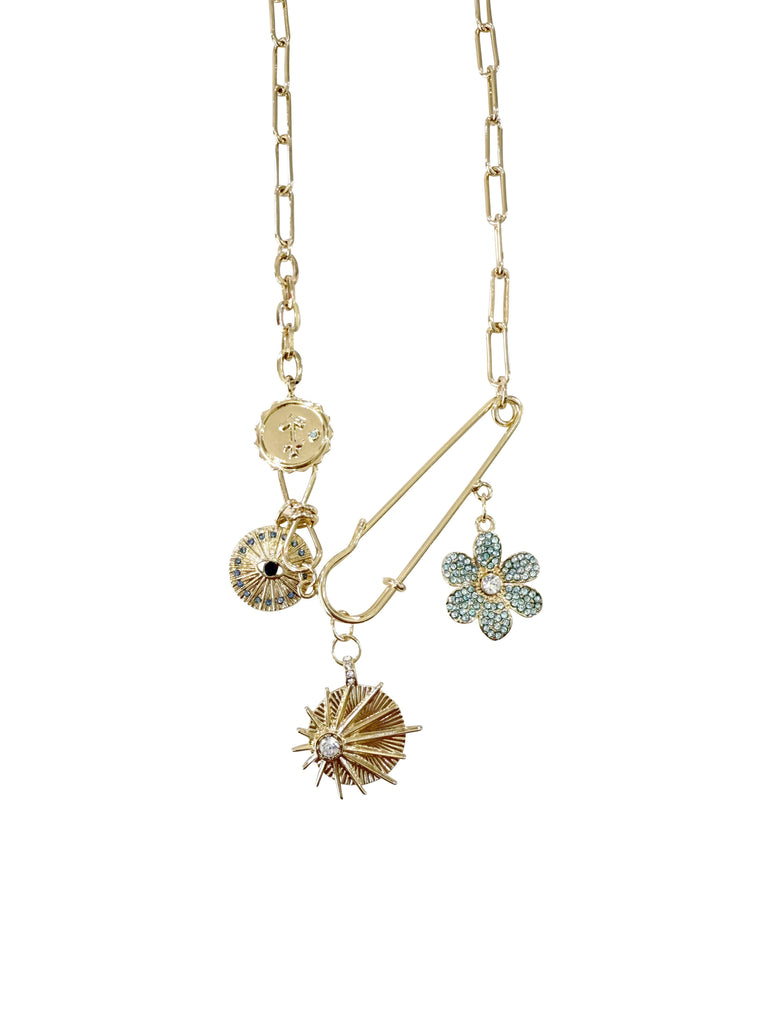 Happy Flower Gold Multi Charm Necklace