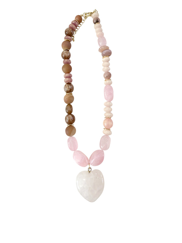 Harper Pink Beaded Heart Necklace