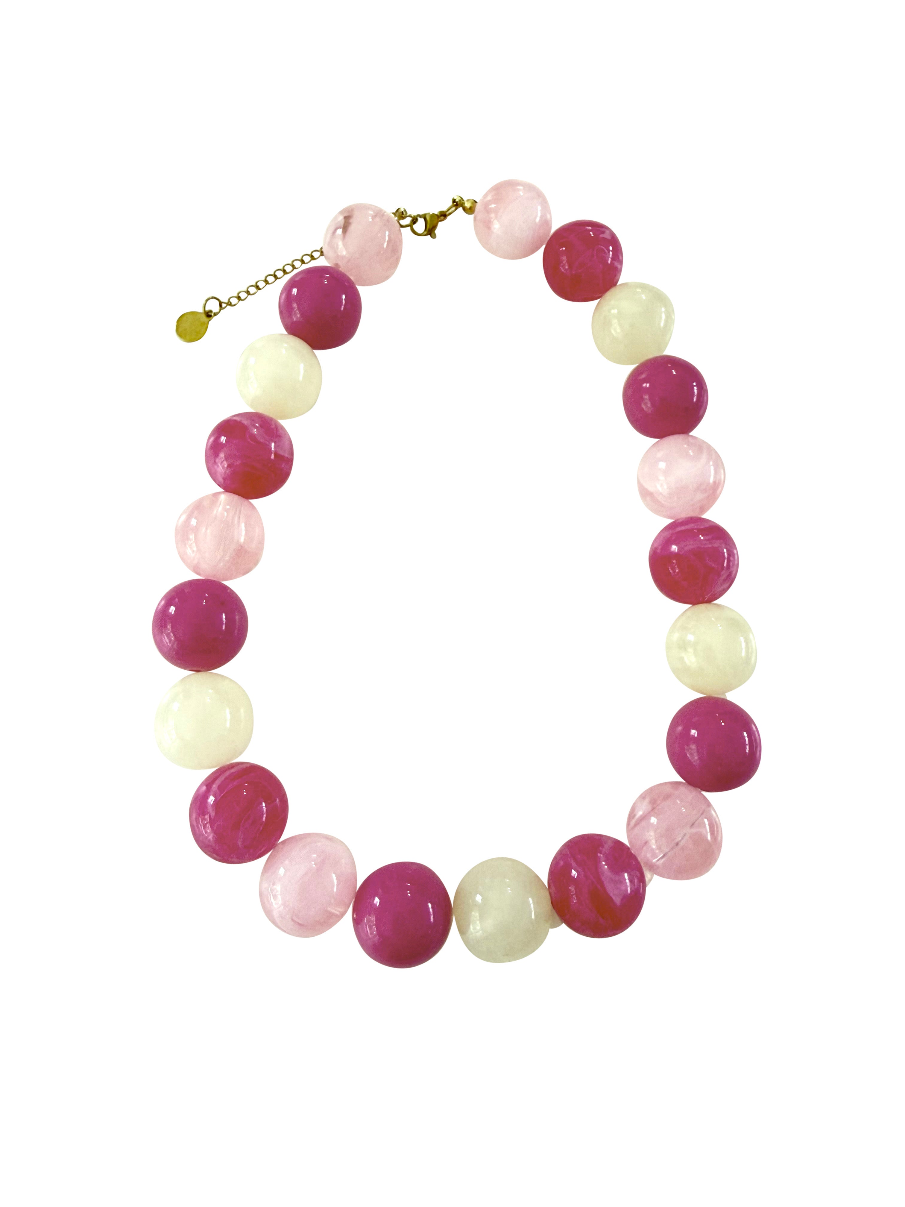 Ava Chunky Beaded Necklace- Pink Mix