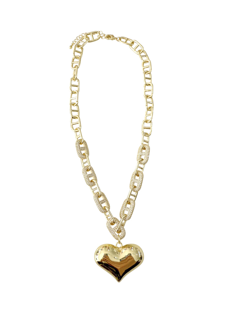 Javits CZ Gold Link Heart Necklace
