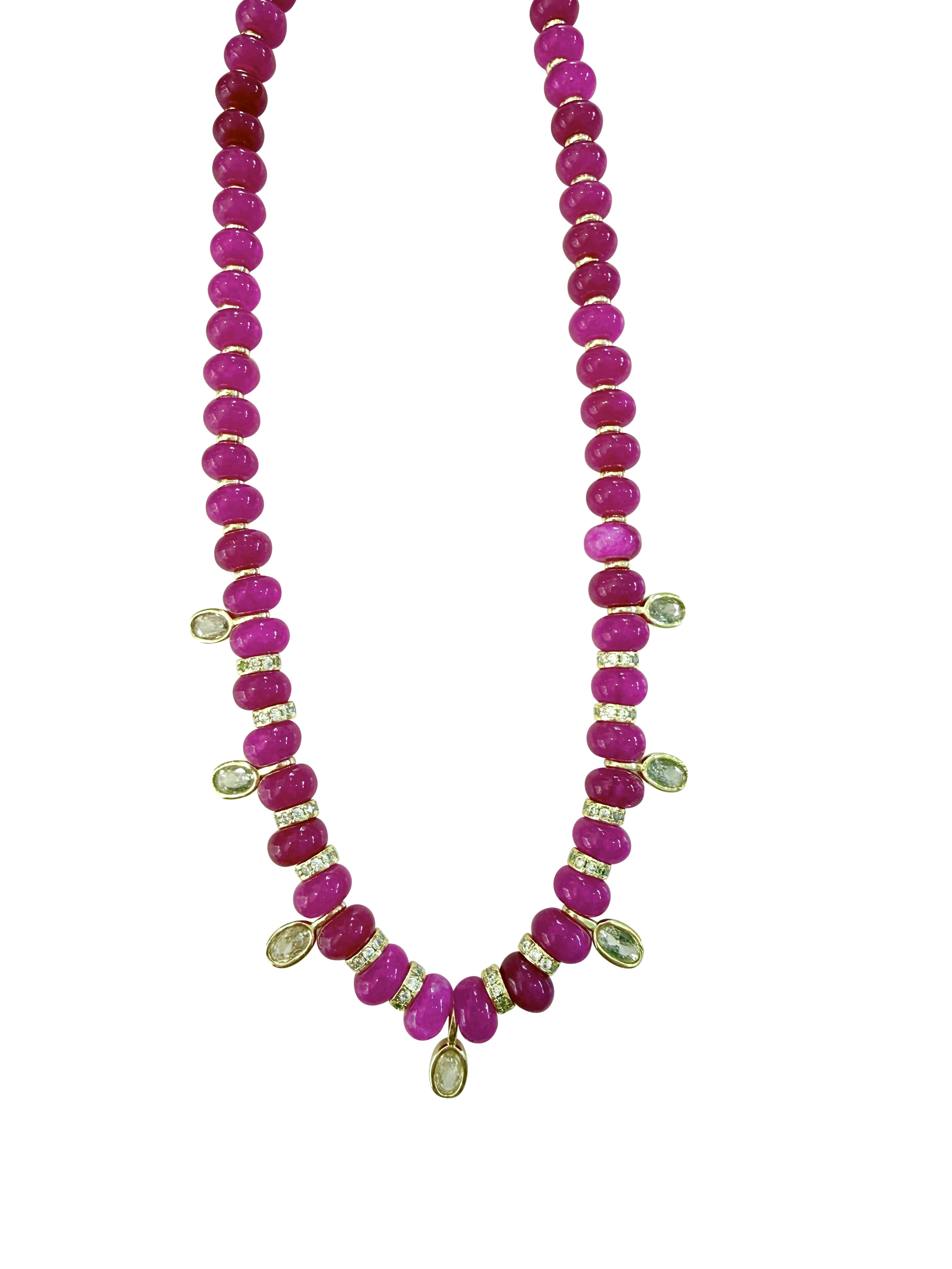 Jupiter Beaded Gemstone Necklace- Hot Pink