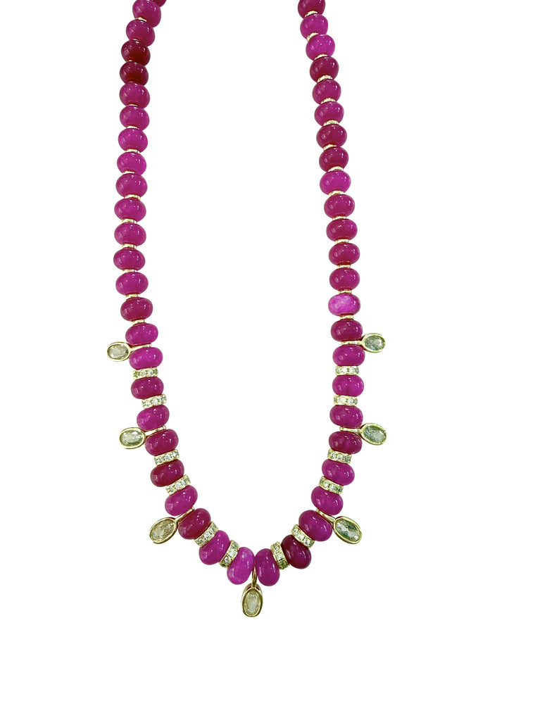 Jupiter Beaded Gemstone Necklace- Hot Pink