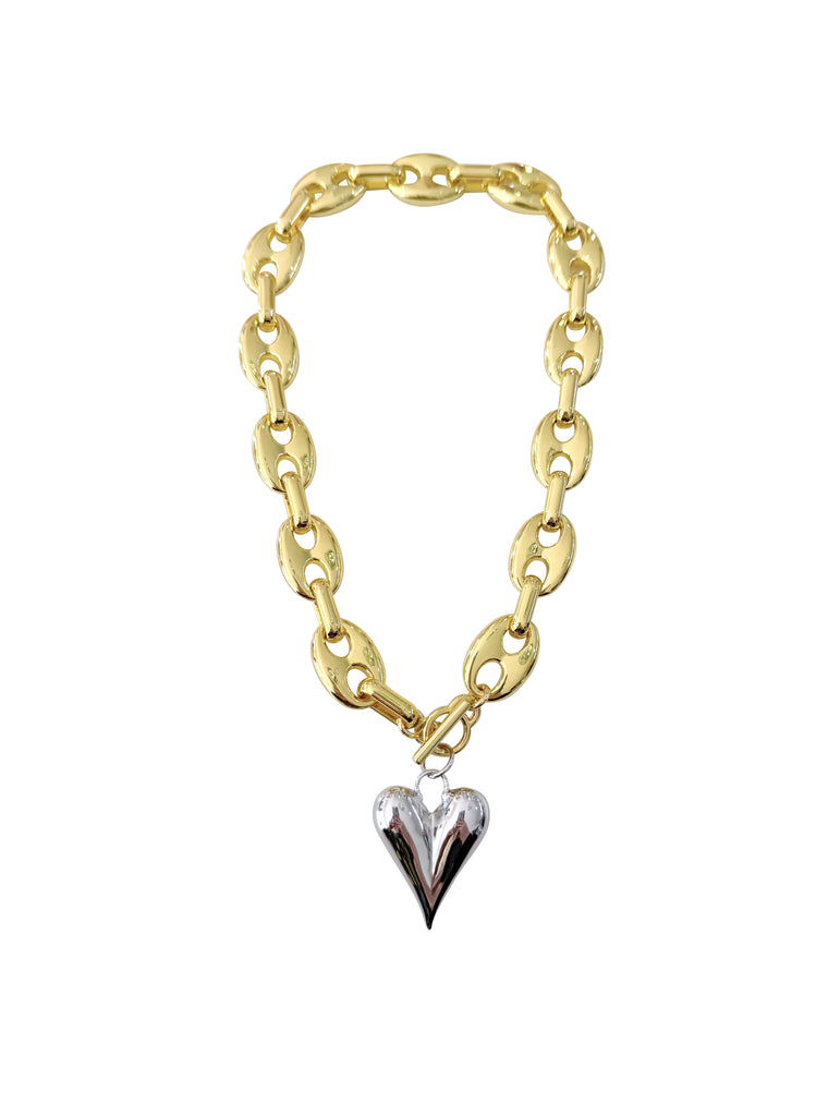 Kenny Gold Chain Necklace with Silver Happy Heart