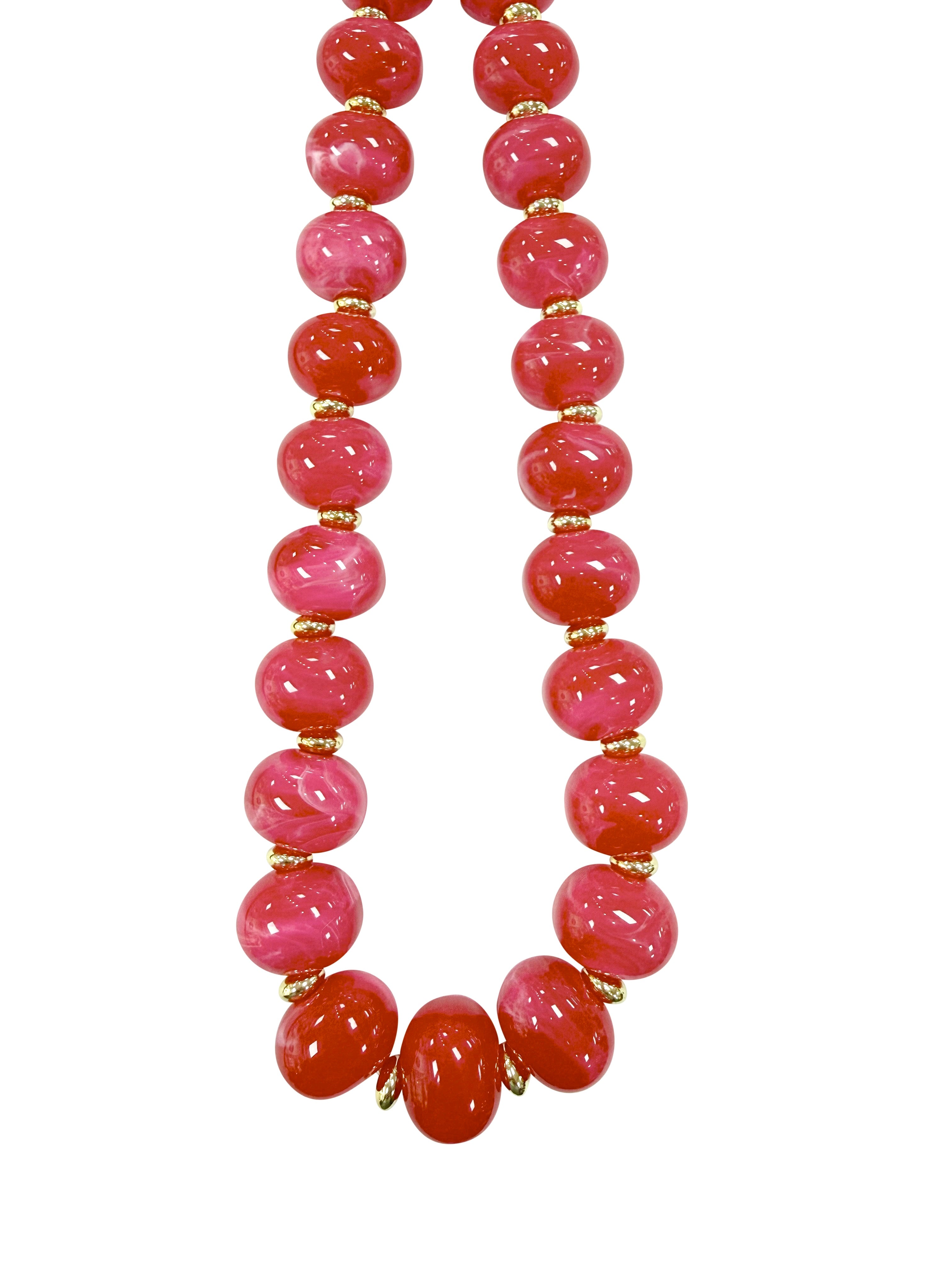 Marble Chunky Beaded Necklace- Hot Pink