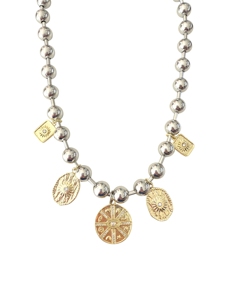 Multi Coin Silver Charm Necklace