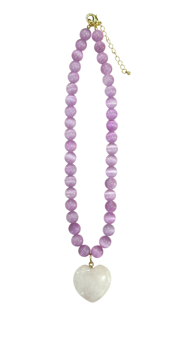 Nereyda Lilac Beaded Heart Necklace