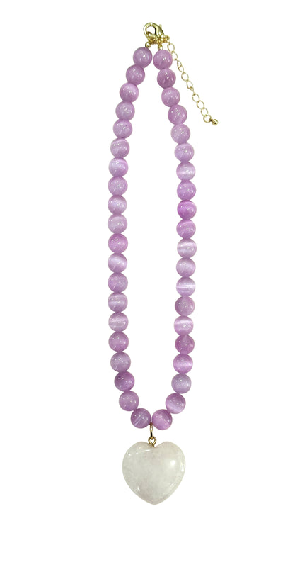 Nereyda Lilac Beaded Heart Necklace