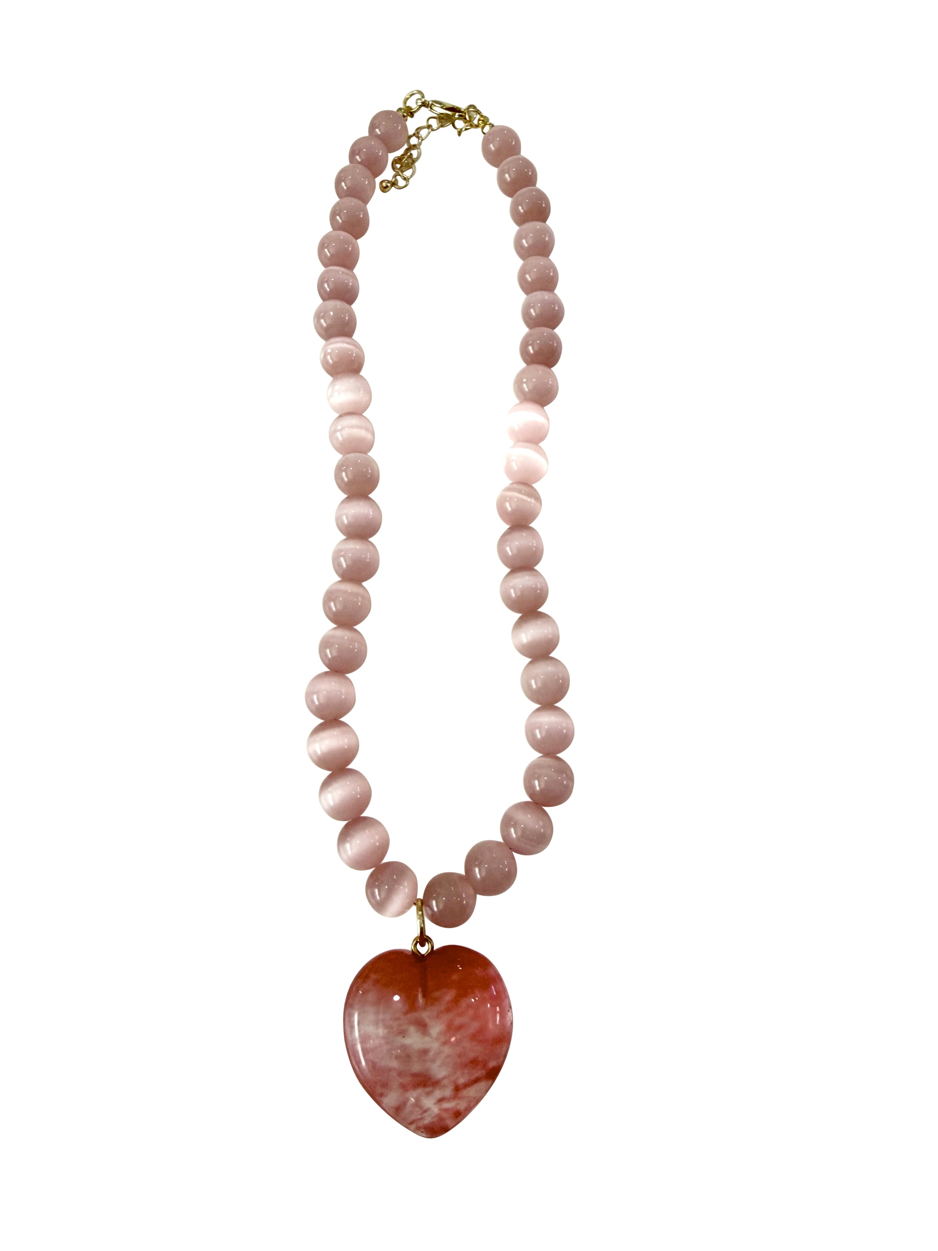 Nereyda Pink Quartz Beaded Heart Necklace