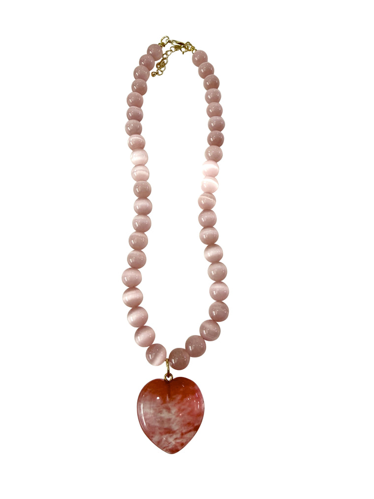 Nereyda Pink Quartz Beaded Heart Necklace