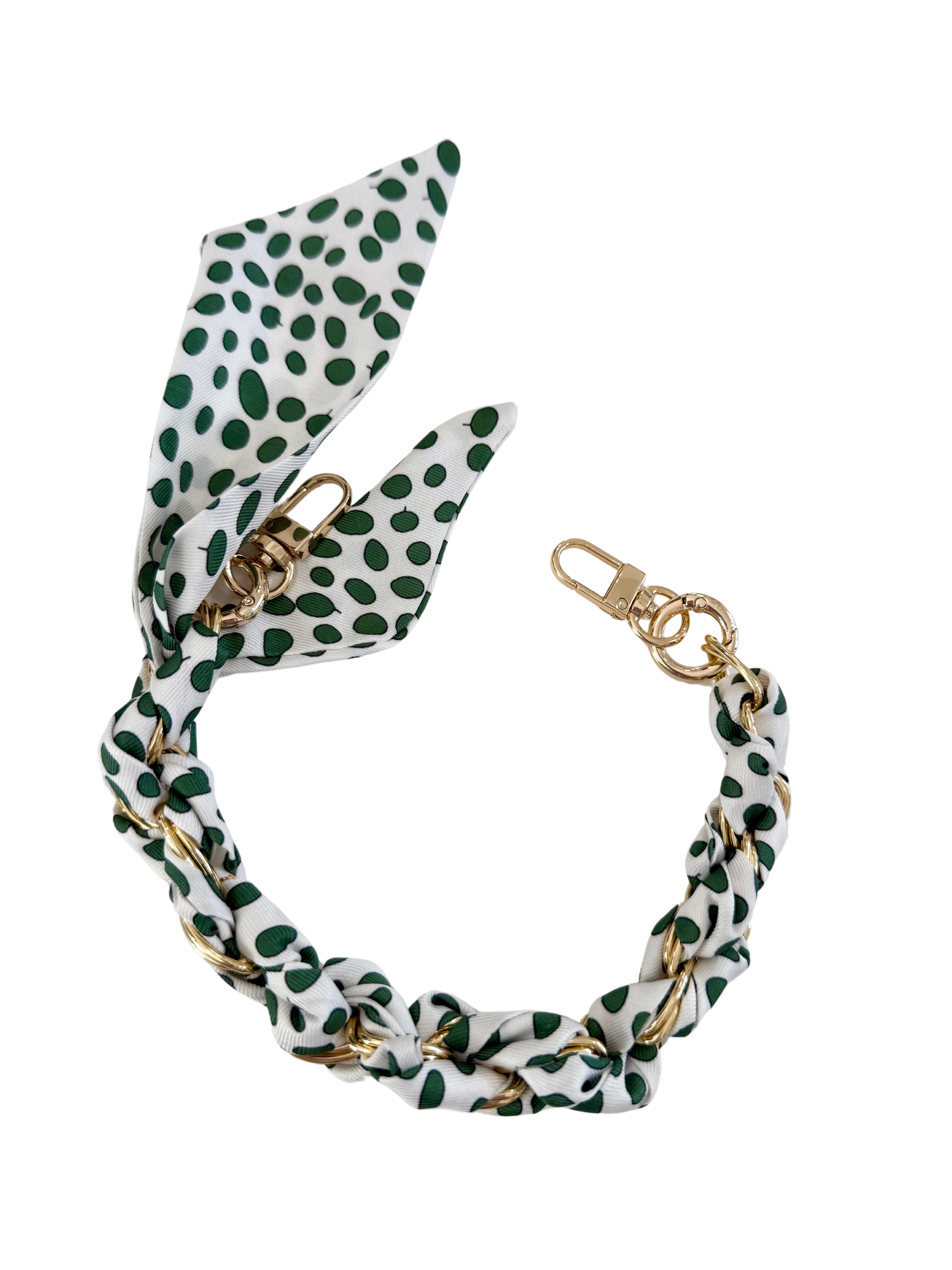 Gold Phone Chain with Scarf Ivory and Green - Short S