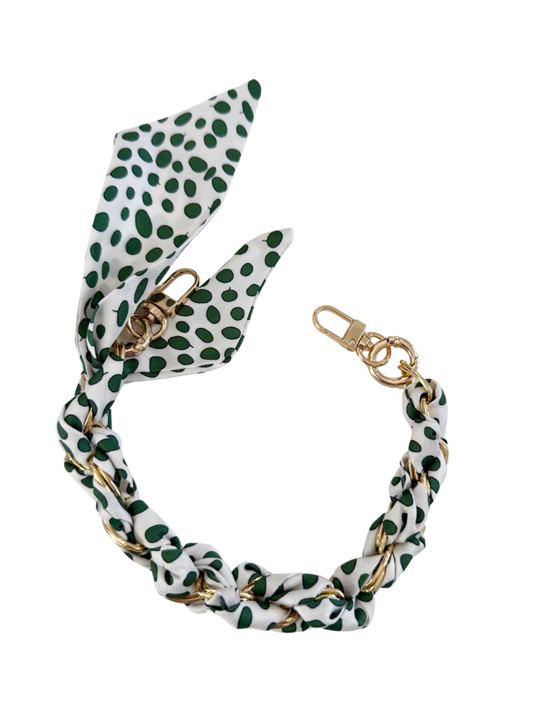 Gold Phone Chain with Scarf Ivory and Green - Short S