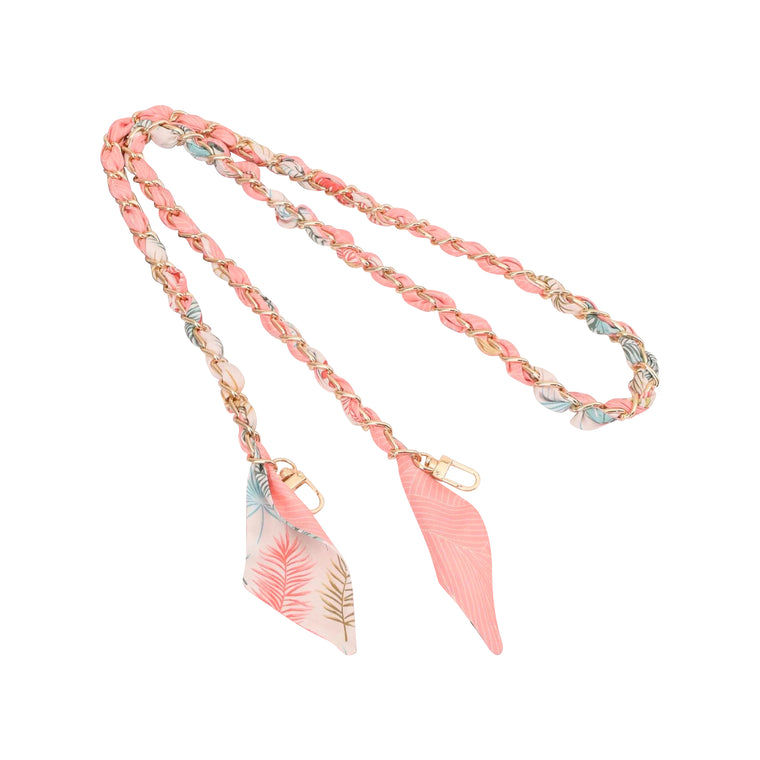 Gold Phone Chain with Scarf Pink Palm - Long F