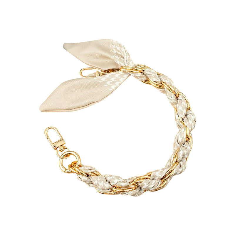 Gold Phone Chain with Scarf Cream/Ivory Houndstooth - Short A