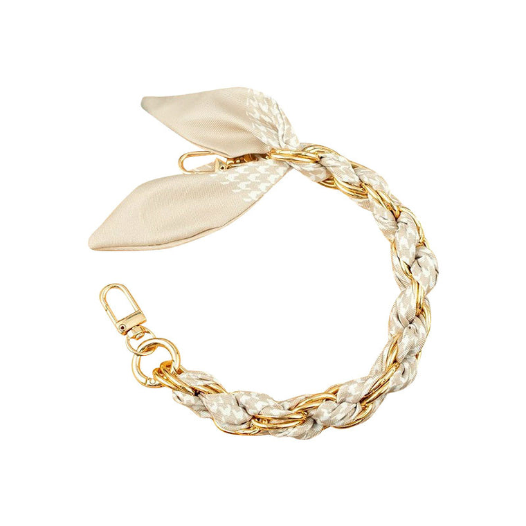 Gold Phone Chain with Scarf Cream/Ivory Houndstooth - Short A