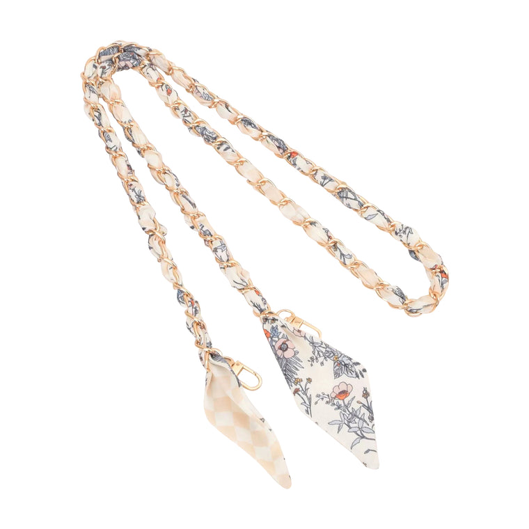 Gold Phone Chain with Scarf Cream Flower - Long B