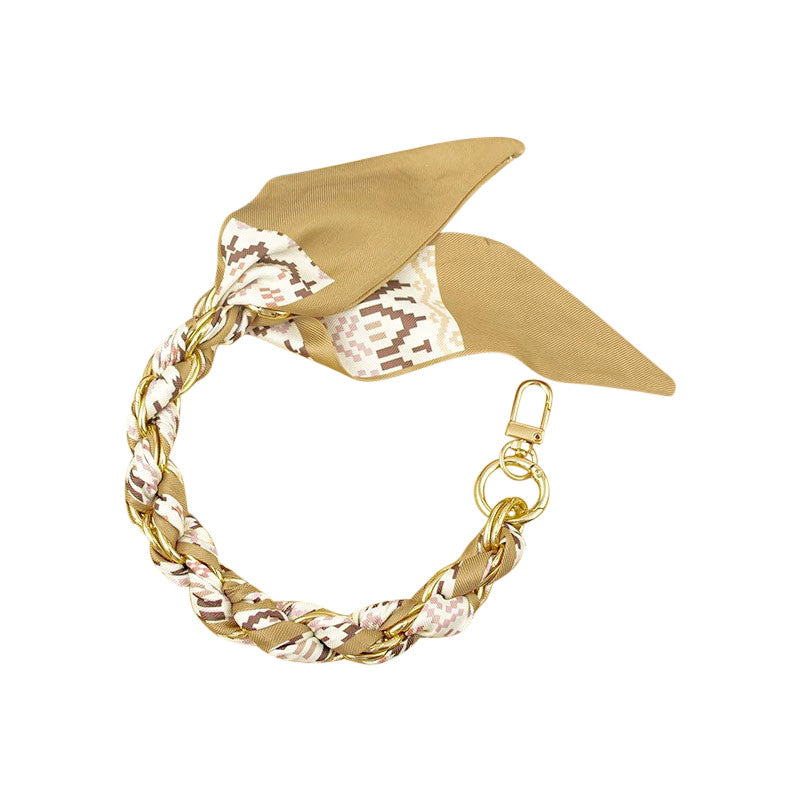 Gold Phone Chain with Scarf Tan - Short C
