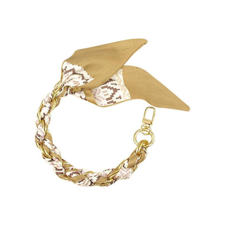 Gold Phone Chain with Scarf Tan - Short C