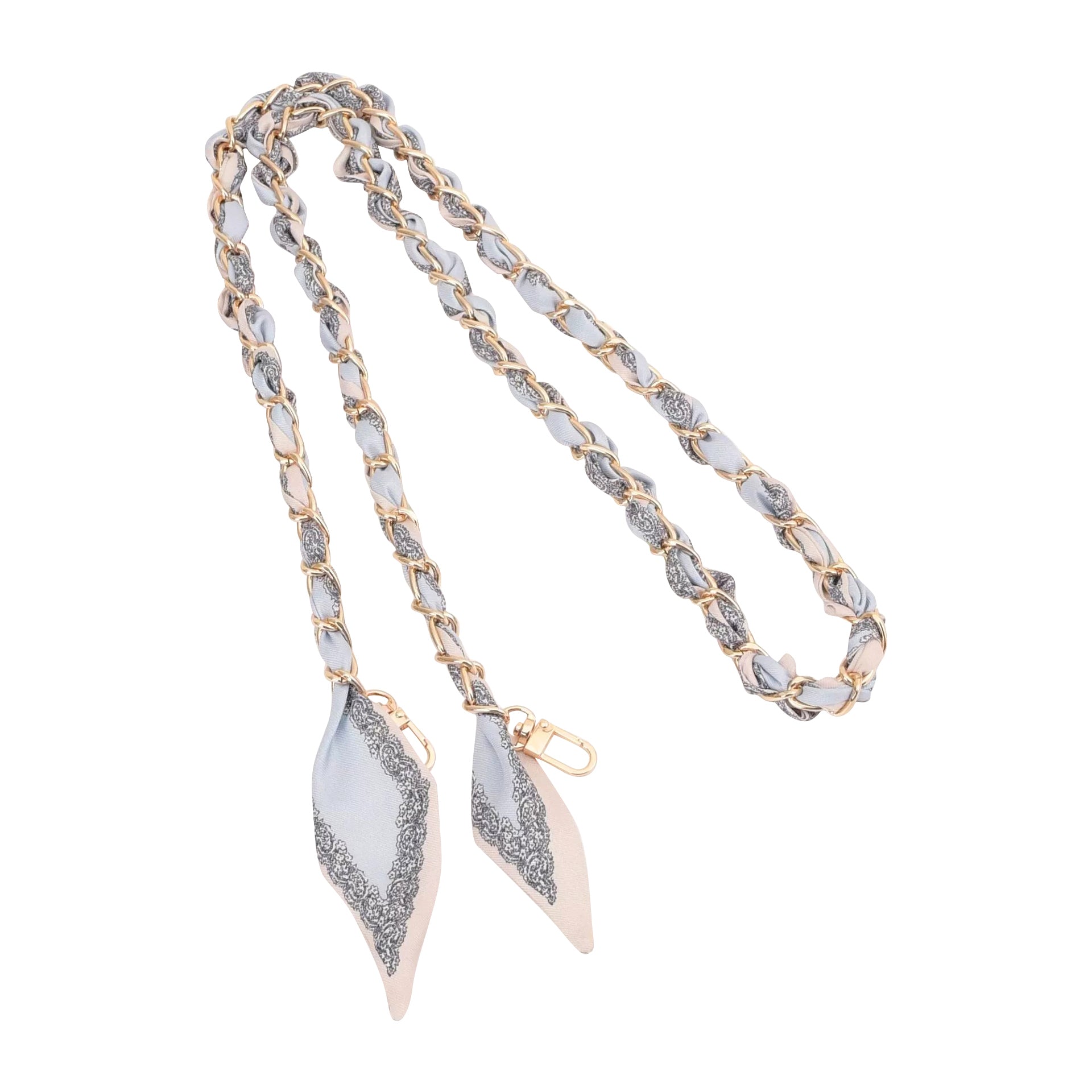 Gold Phone Chain with Scarf Blue Cream - Long C