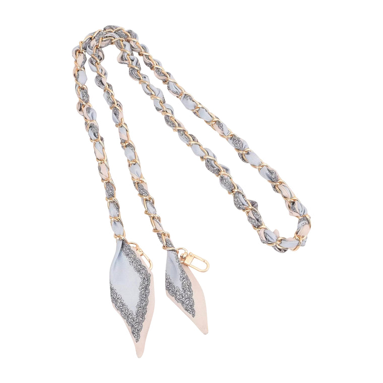 Gold Phone Chain with Scarf Blue Cream - Long C