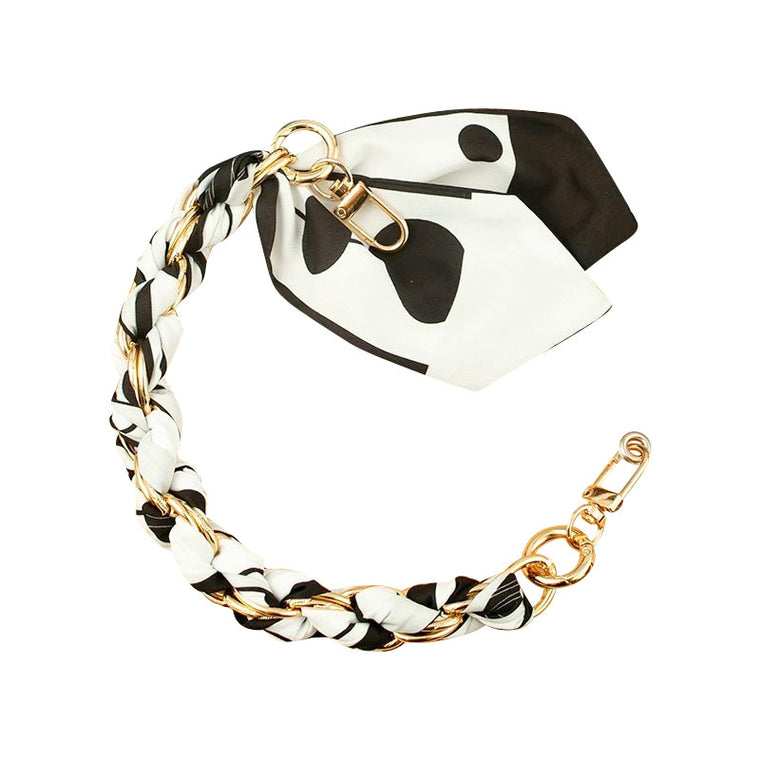 Gold Phone Chain with Scarf Black and White- Short D