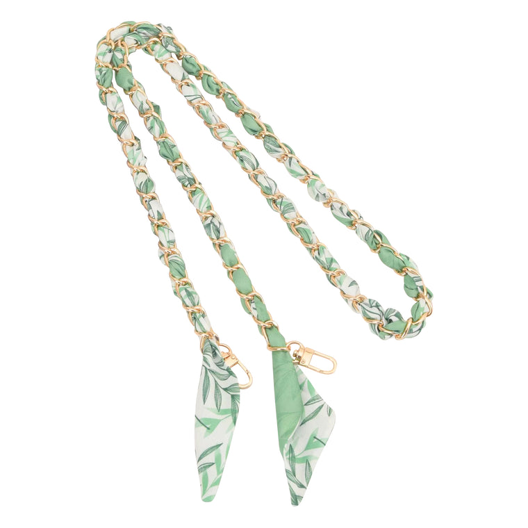 Gold Phone Chain with Scarf Green Palm - Long D