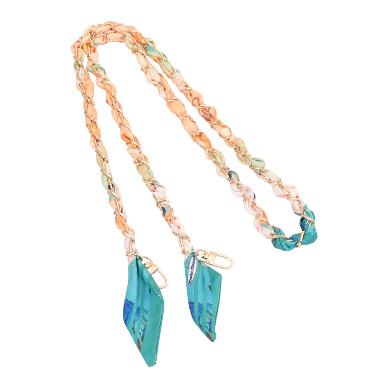 Gold Phone Chain with Scarf Orange Blue - Long E