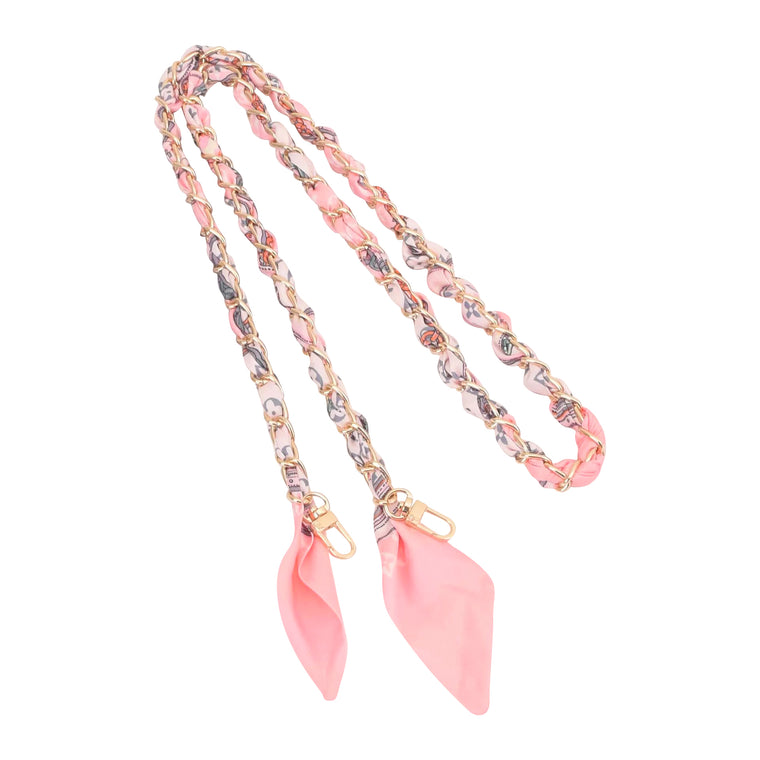 Gold Phone Chain with Scarf Light Pink - Long H