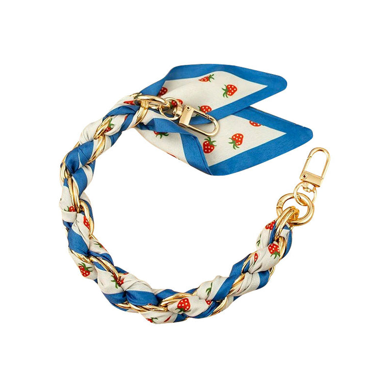 Gold Phone Chain with Scarf Red and Blue Strawberry - Short L