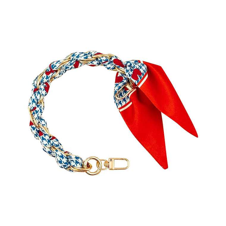 Gold Phone Chain with Scarf Red and Blue Houndstooth - Short M