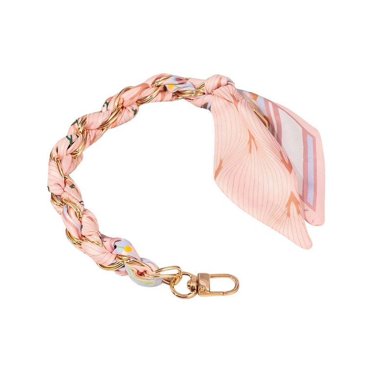 Gold Phone Chain with Scarf Light Pink- Short P