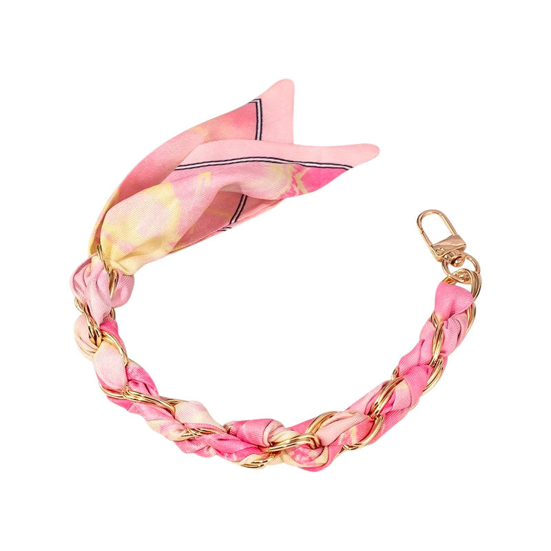 Gold Phone Chain with Scarf Pink Blue - Short