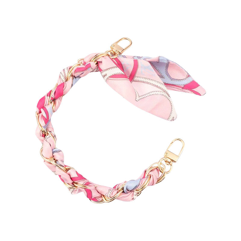 Gold Phone Chain with Scarf Pink Mix - Short R