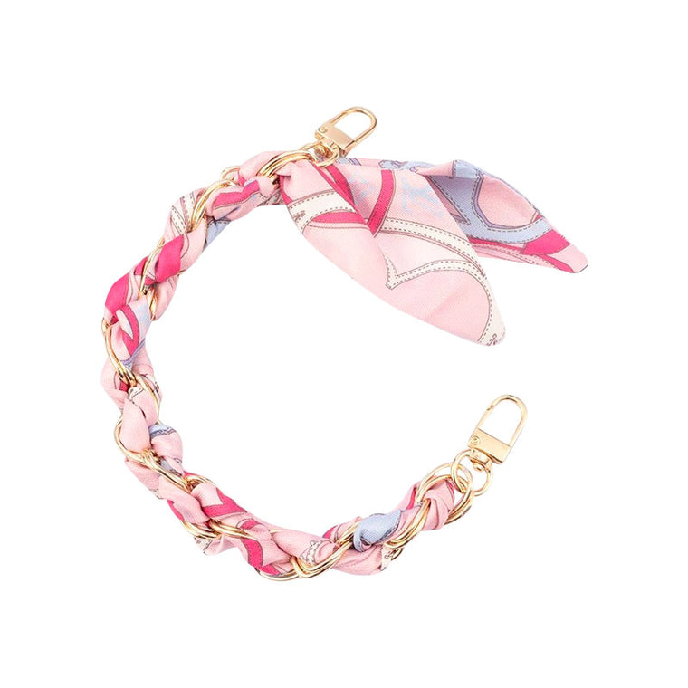 Gold Phone Chain with Scarf Pink Mix - Short R