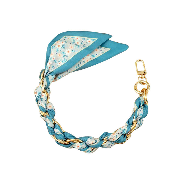 Gold Phone Chain with Scarf Blue Flower - Short I