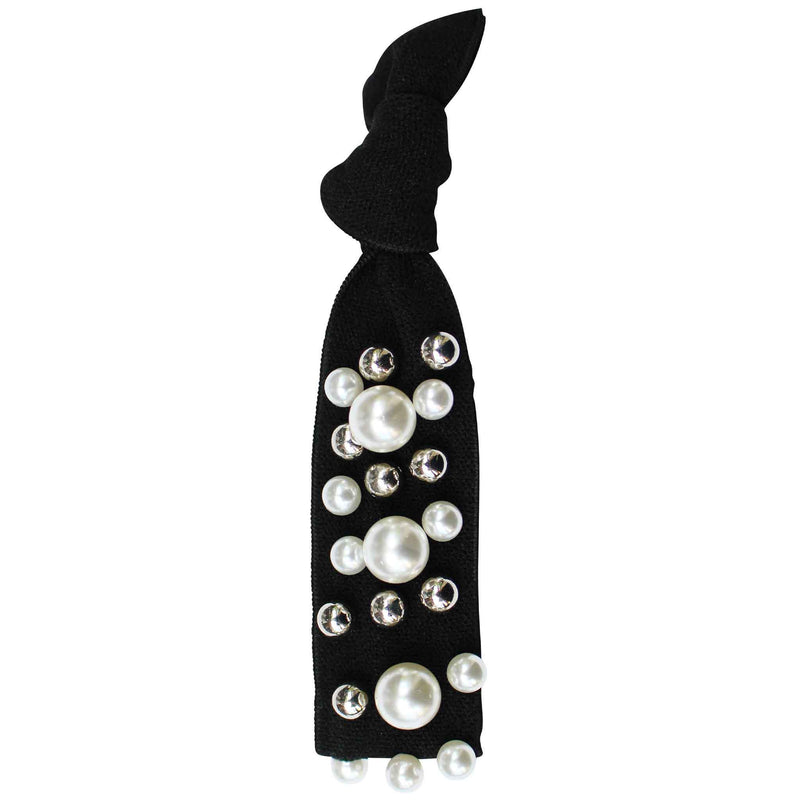 Gemelli Jewelry Hair Tie with Vegan Pearl and Silver Ball Studs in Black